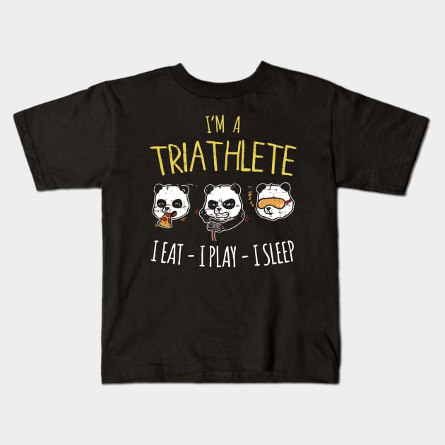 Funny Gaming Triathlete Panda - I eat - I play - I sleep Kids T-Shirt by Shirtbubble